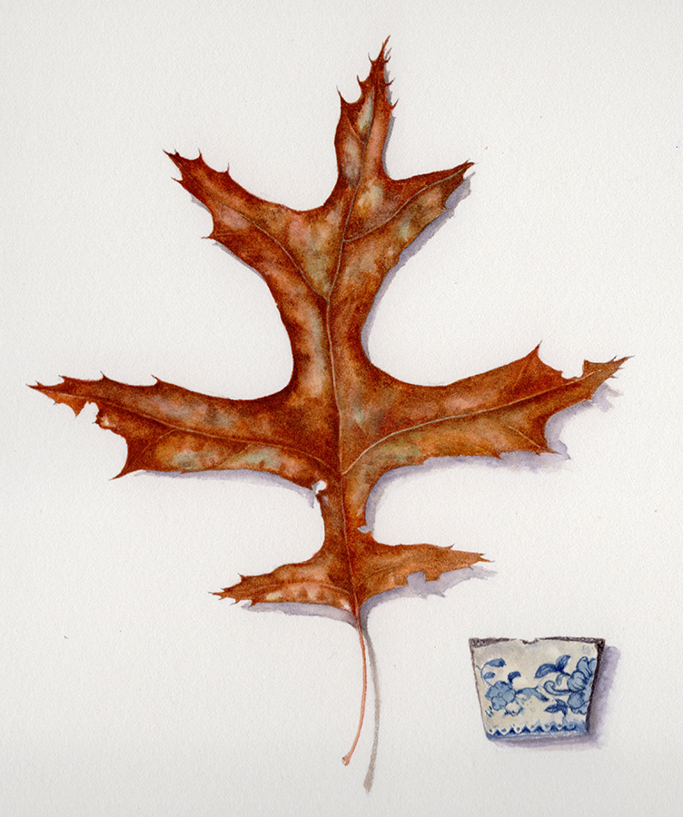 Copper leaf and china fragment by Gael Sellwood