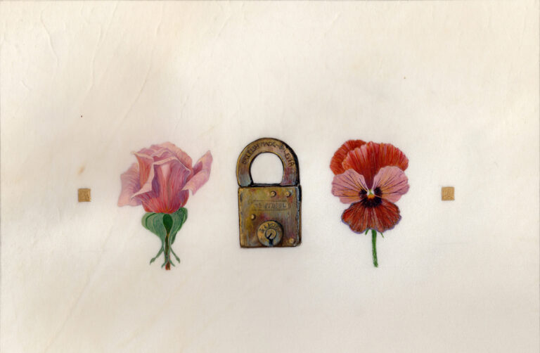 Sentinel padlock, rose & viola by Gael Sellwood