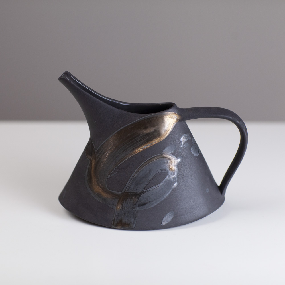 Small black porcelain oval jug TT062 by Tricia Thom