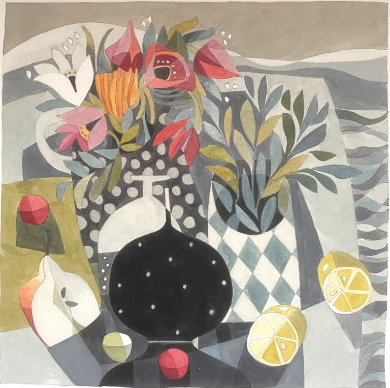 Spotted Bottle and Lemon by Jane Walker