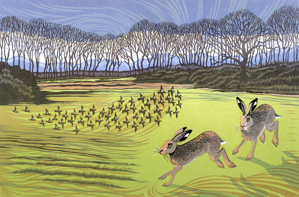 Hares and Fieldfares by Niki Bowers