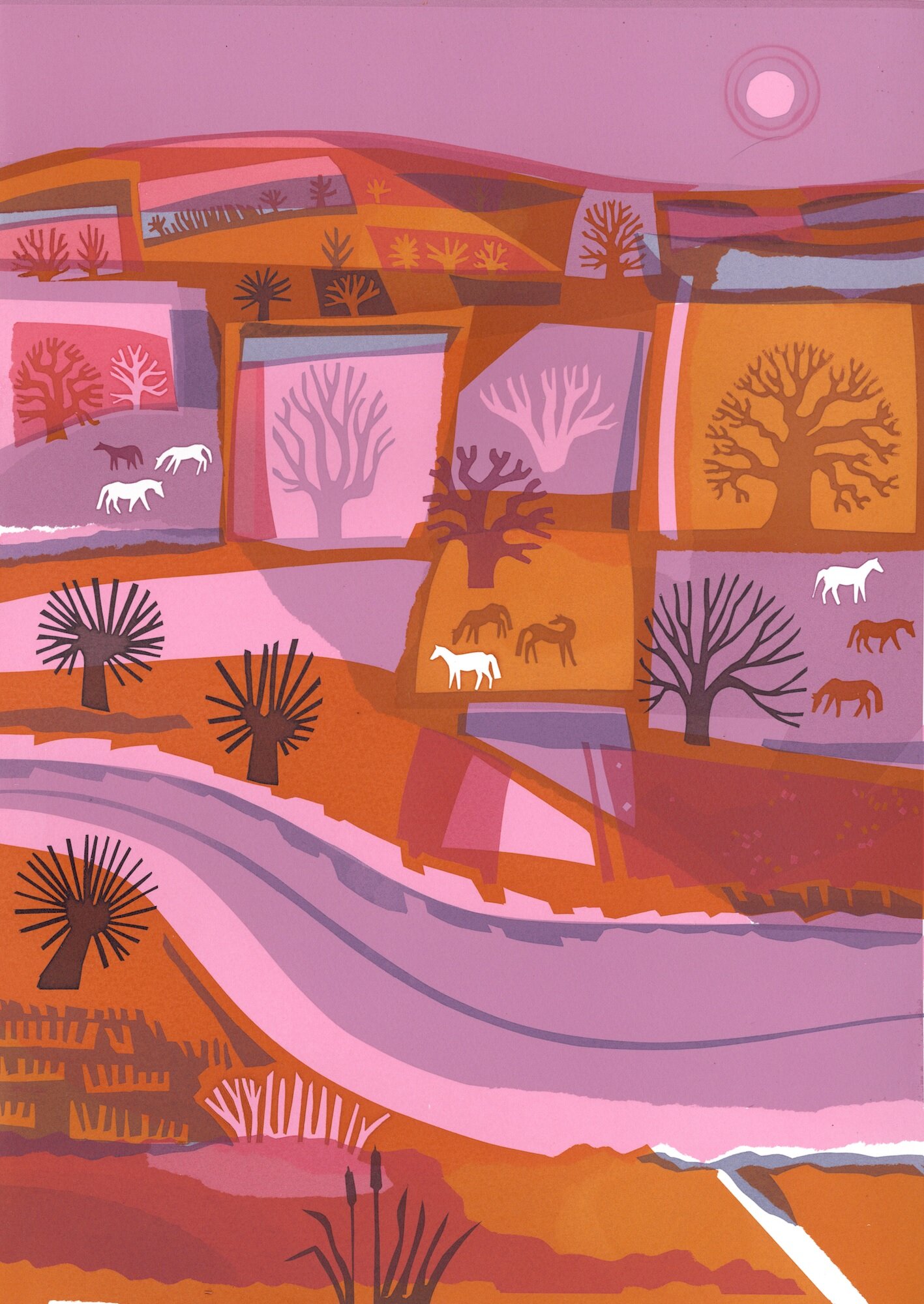 River and Horses by Carry Akroyd