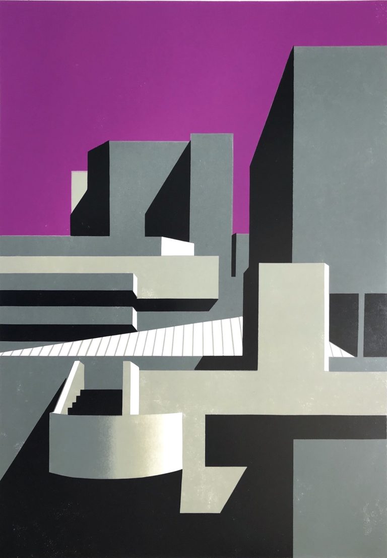 Southbank Magenta II Unframed by Paul Catherall