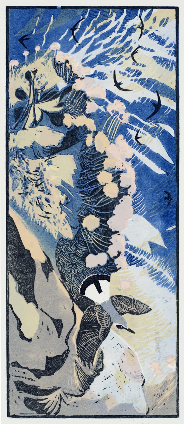 Wheatear and Swifts by Robert Greenhalf