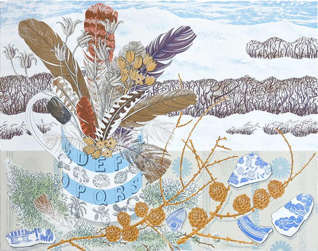 Spey Larch and Feathers by Angie Lewin