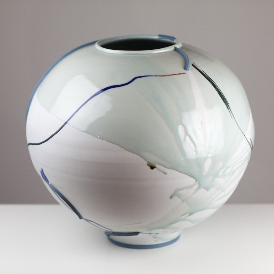 Large Pot with Blue Ridges by Adam Frew