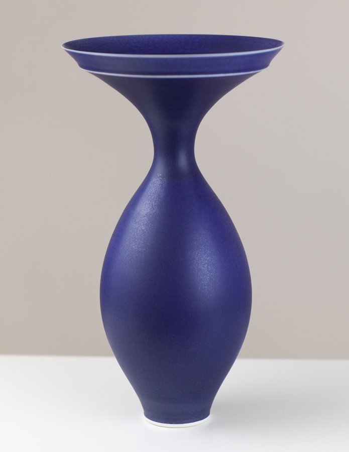 Wide Top Cobalt/Indigo Vase with Cuff by Anna Silverton