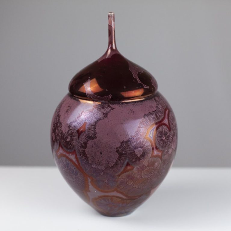 Metallic Pink Double Bellied Crystalline Bottle MHO3 by Matt Horne