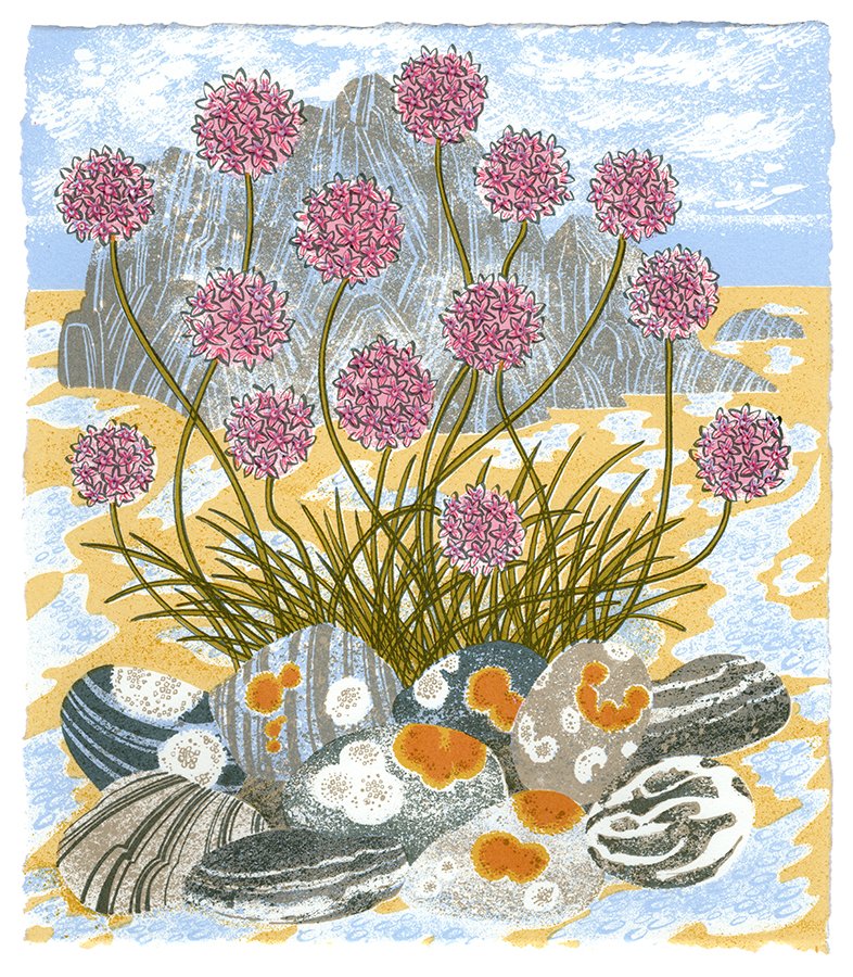 Sea Pinks and Pebbles by Angie Lewin