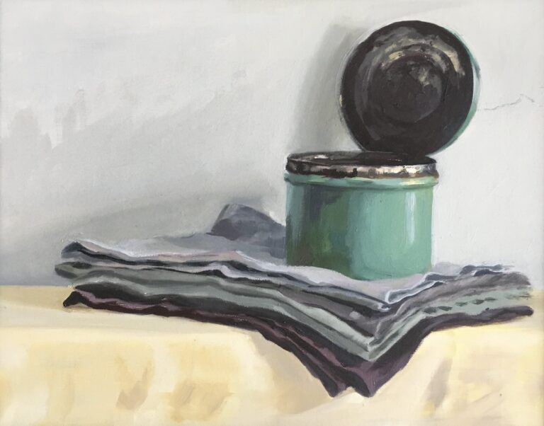 Green Tin on Napkins by Ruth Beloe