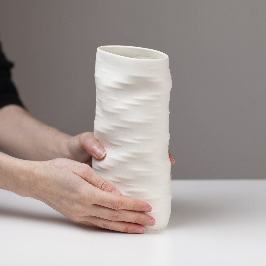 Medium Oval Dash Vessel White by Sally Bertram