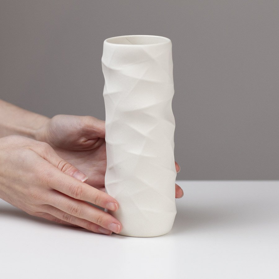 Small Geo Vessel White I by Sally Bertram