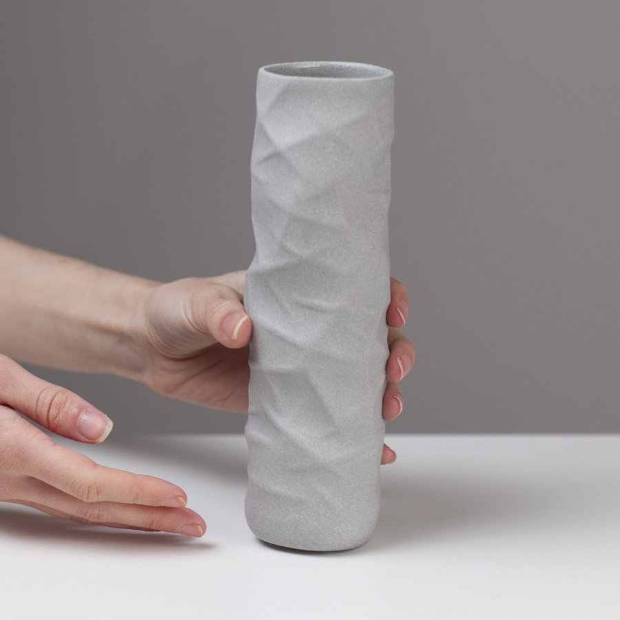 Small Slim Geo Vessel Light Grey by Sally Bertram