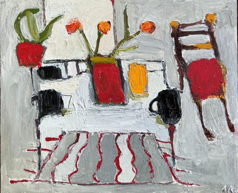 White Table, Red Pot by Annie Rouse