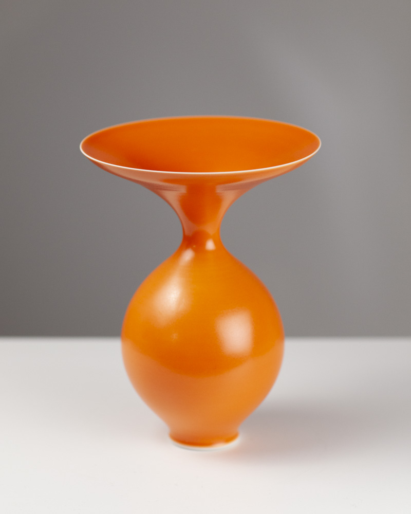 Wide top, mandarin orange vase 10e by Anna Silverton